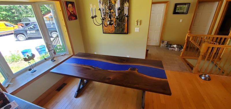 Epoxy river table with steel legs, where to buy an epoxy table near Toronto, Custom epoxy tables Ontario