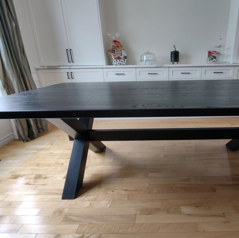 Ash table with X trestle base and black stain
