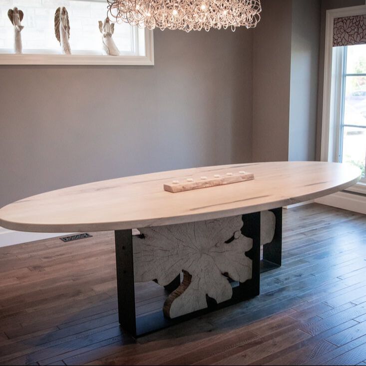 custom woodworking, unique dining tables, cool dining table ideas, Oval wood dining table, modern oval dining table with cookie legs